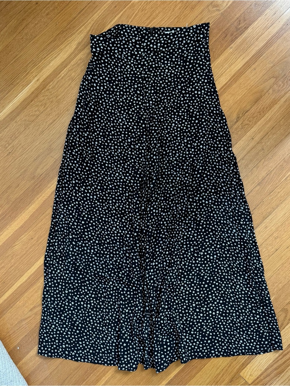 Mango Black Midi Skirt with Small Floral Print